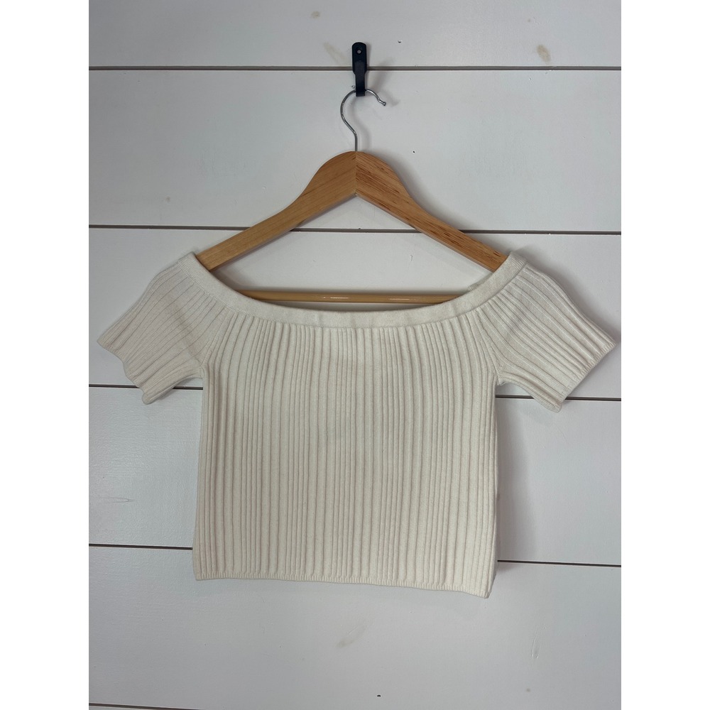Aerie Cream Ribbed Off The Shoulder Reversible Crop Top Small clean girl y2k